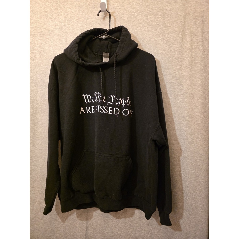 GILDAN Black "We The People Are Pissed Off" Graphic Hoodie. Heavy Blend.Youth XL